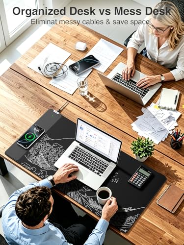 Wireless Charging Mouse Pad, 31.5"x15.8" Large Desk Mat, Smooth Glide - color: Black-31.5"x15.8"-Sea