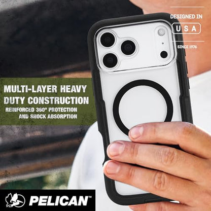 Pelican Voyager iPhone 17 Pro Max Case - MagSafe Phone Case - Black/Clear | Magnetic Phone Case w/24ft Military Grade Drop Protection - Phone Cover w/ Belt Clip Holster Kickstand for iPhone 17 Pro Max - color: Voyager - Clear - Pro Max, style: iPhone 17 P