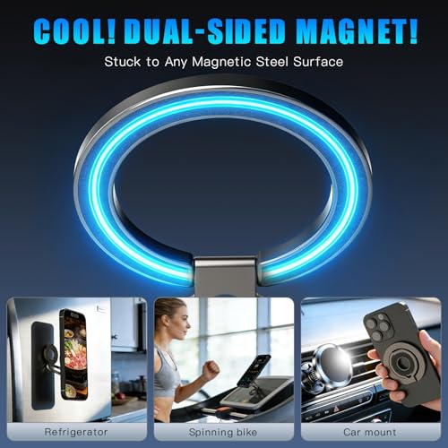 Magnetic Phone Ring for MagSafe Grip [Dual-Sided Magnetic] [Magnet Phone Stand Grip Compatible with Car Mounts] Mag Safe Accessory for iPhone 17/16/15/14/13 Pro Max Plus,Grey