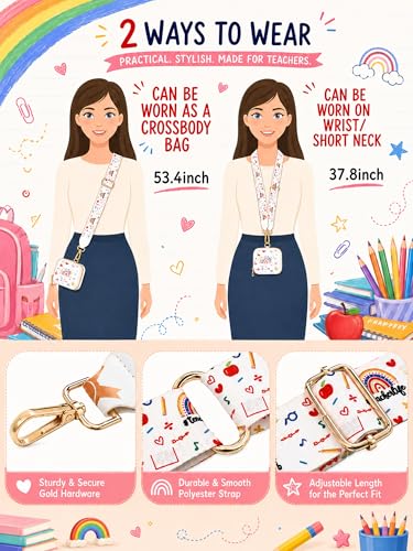 Woanger Teacher Phone Crossbody Lanyard with Wallet Pouch, Adjustable Clip Cell Phone Lanyard Back to School Teacher Gift - style: Pencil Rainbow