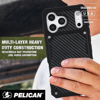Pelican Shield iPhone 17 Pro Max Case - Rugged MagSafe Phone Case - Carbon | Magnetic Phone Case w/24ft Military Grade Drop Protection - Phone Cover w/ Belt Clip Holster Kickstand for iPhone 17 Pro Max - color: Carbon - Pro Max, style: iPhone 17 Pro Max