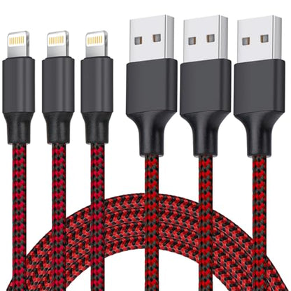 iPhone Charger, Lightning Cable 3PACK 6FT MFi Certified USB Charging Cord - color: Red