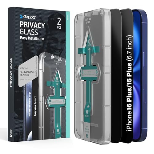Deppa Privacy Screen Protector for iPhone 15 Plus / 16 Plus (6.7") 2 Pack | Anti-Spy | Anti-Fingerprint | Bubble-Free | Easy Installation | Ultra-Resistant - size: iPhone 15 Plus/iPhone 16 Plus (6.7")