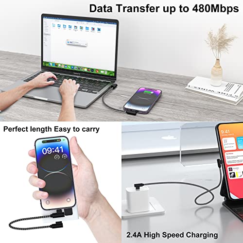 iPhone Charger 1ft 90 Degree MFi Certified Short Lightning Cable 2-Pack - color: Black Grey