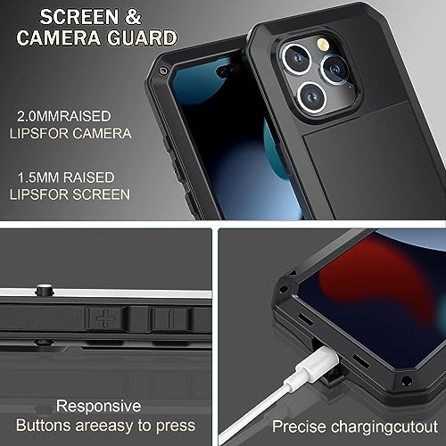 for iPhone 14 Case, 360 Full Body Protective Cover Heavy Duty Shockproof Tough Armour Aluminum Metal Case with Silicone Built-in Screen Protector for Apple iPhone 14 6.1 Inch - Black - color: Black