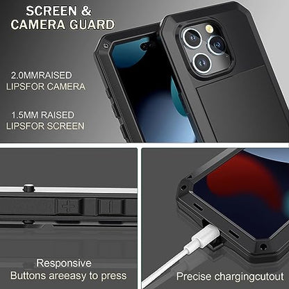for iPhone 14 Plus Case,360 Full Body Protective Heavy Duty Shockproof Tough Armour Aluminum Alloy Metal Case with Silicone Built-in Screen Protector for Apple iPhone 14 Plus 6.7" - Black - color: Black