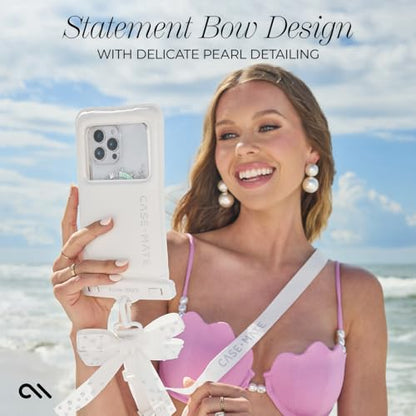 Case-Mate IP68 Waterproof Large Phone Pouch with Bow Design - Ivory Pearl | Touchscreen Floating Waterproof Phone Case with Crossbody Lanyard - Fits All Phones - Beach Cruise Ship Travel Essentials - color: Ivory Pearl