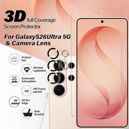 Galaxy S26 Ultra Tempered Glass Screen Protector + Camera Lens Protector [2 + 2 Pack][Case Friendly][Anti-Scratch][Ultrasonic Fingerprint Unlock]HD Protective Film for Samsung Galaxy S26 Ultra - size: Galaxy S26 Ultra(6.9")