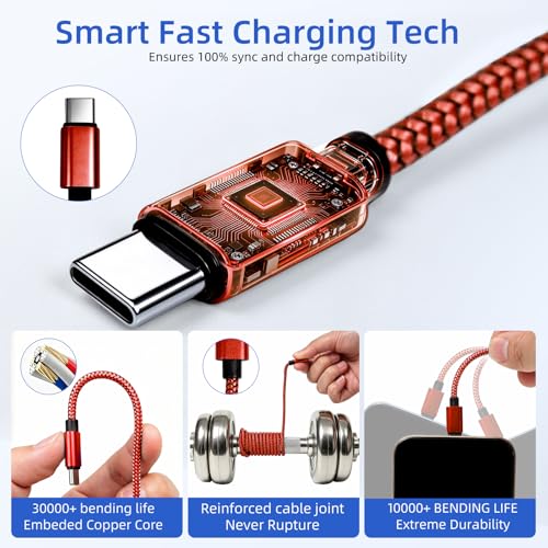 USB C to C Cable 60W 3.3ft 2-Pack Nylon Braided for iPhone 17/16/15 Red - color: Red, size: 3.3FT