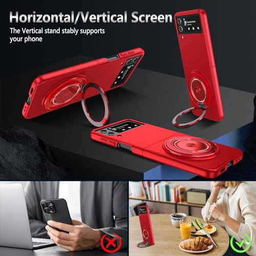 Magnetic Case for Samsung Galaxy Z Flip 4, [Compatible with MagSafe] Military Grade Shockproof Slim fit Samsung Z Flip 4 Phone Case with Magnetic Ring Kickstand, Red - color: Red, size: Samsung Galaxy Z Flip 4