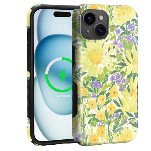 Case for iPhone 15 Plus | Anti-Slip Side Handle| Bold Protective Design | Compatible with MagSafe | Bright Yellow Wildflowers | - color: Bright Yellow Wildflowers, size: iPhone 15 Plus