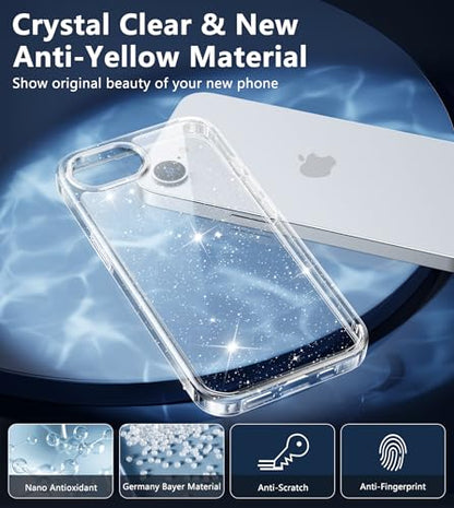 FNTCASE iPhone 17e/16e Case Glitter | Bling Sparkle Clear, Anti Yellowing, Scratch-Resistant Transparent, Rugged Military Grade Protection - color: Clear