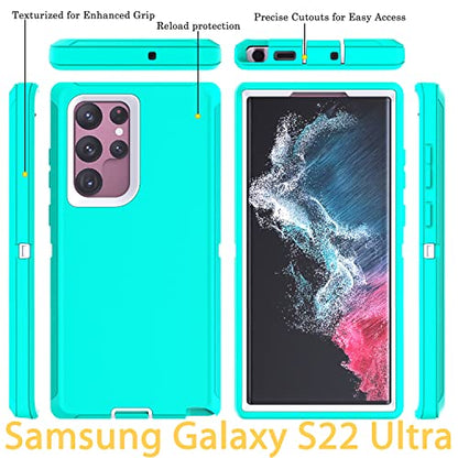 YmhxcY for Galaxy S22 Ultra Case with Self Healing Flexible TPU Film[2 Pack] and Lens Protective Film[2 Pack], Heavy Protection Cover for Galaxy S22 Ultra （6.8“）-Aqua Blue and White - color: Aqua blue and white