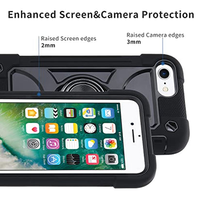 MARKILL Compatible with iPhone Case with Ring Stand, Heavy-Duty Military Grade Shockproof Phone Cover (Black, iPhone SE 3rd/2nd/iPhone 8/7/6S/6) - color: Black, size: iPhone SE 3rd/2nd/iPhone 8/7/6S/6