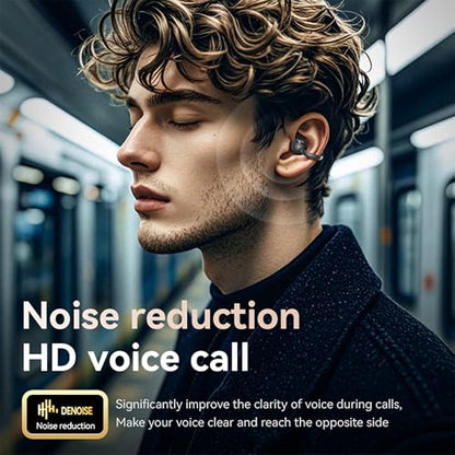 Open Ear Clip Headphones Wireless Earbuds Bluetooth 5.4 Sports Earphones with Wireless LED Touch Screen Waterproof in Ear Earphones for Pad Tablet Laptop Android/iOS Phones (Black) - color: Black
