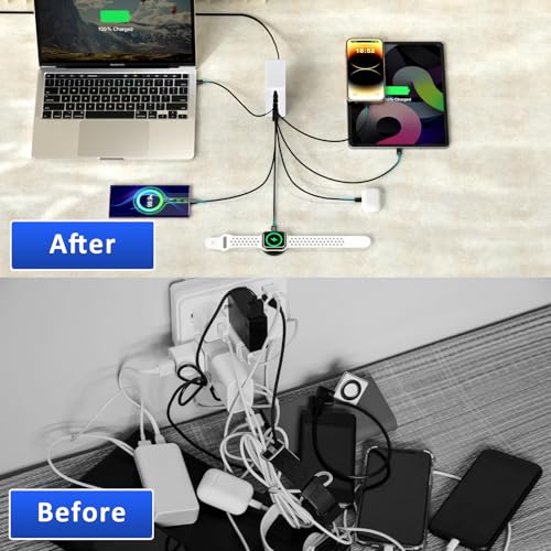 USB C Charger Station 200W PD QC3.0 GaN Fast Charging Block 7 Port (White) - color: white