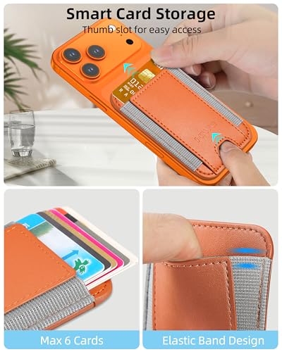 HiWe for MagSafe Wallet, 7 Cards Holder for Phone Case, RFID Blocking - color: Cosmic Orange Wallet - Grey Band
