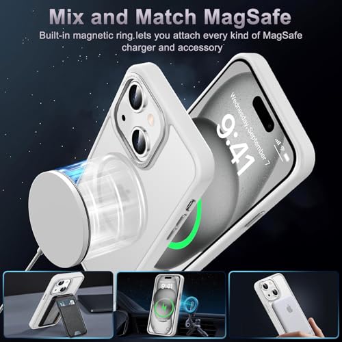 Newfuture Magnetic for iPhone 15 Case Matte Shockproof, Frosted White | Military Drop Protection, Slim Matte Anti-Fingerprint, Compatible with Magsafe, Camera Guard, Translucent Protective Cover - color: Frosted White, size: iPhone 15 6.1 inch