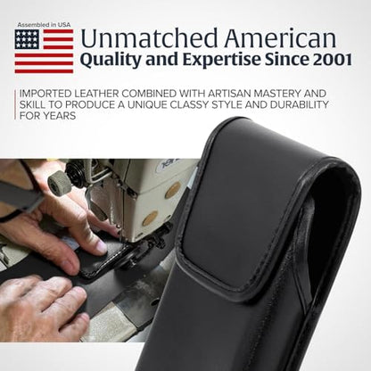 Turtleback Belt Clip for iPhone 16 Pro Max, 15 Pro Max, 14 Pro Max -Medium- Fits w/Shockproof Commuter Style Cases, Premium Black Leather Vertical Belt Holder, Magnetic Closure HD Rotating Clip - color: Vertical - Leather w/ HD Clip, size: Medium