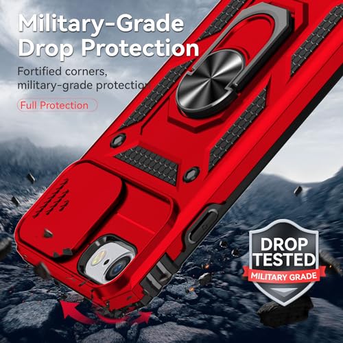 SunStory Compatible with iPhone SE 2022/2020/3rd/2rd / 6/7/8 Case with HD Screen Protector & Slide Camera Cover & Kickstand, [Military-Grade] Phone Case for iPhone SE 2020/2022/6/7/8 (Red) - color: Red