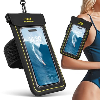 2-in-1 Waterproof Phone Pouch & Phone Armband Floating, Underwater Water Proof Phone Case with Detachable Strap, Waterproof Bags Up to 6.9", Beach Vacation Water Park Essentials