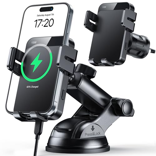 Wireless Car Charger 15W Auto Clamping Phone Holder Dash Windshield Vent - color: Gray