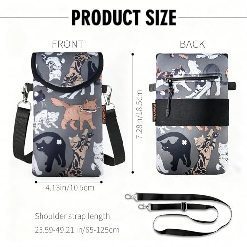 Neoprene Phone Sleeve Pouch Case Bag for Men Women w/Crossbody Strap/Neck Lanyard for iPhone 17/16/15/14 Pro Max, Samsung S25，Pixel 10 - color: Gray-bottomed Cat
