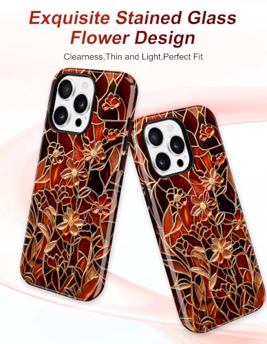 Jusy Magnetic Stained Glass Floral Case for iPhone 14 Pro, Red Daisy | Compatible with MagSafe, Cute Aesthetic Flower Design, TPU and PC Protective Shockproof Cover - color: Red Daisy