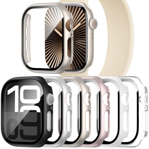 6 Pack Case with Apple Watch Screen Protector Series SE3/SE2/SE/6/5/4 40mm | Hard PC Bumper Case with Anti-Fog HD Tempered Glass Protective Face Cover for iWatch Series 11/10/9/8/7/SE3/SE2/SE/6/5/4 - color: Black/Silver/Starlight/Rosegold/White/Clear, siz