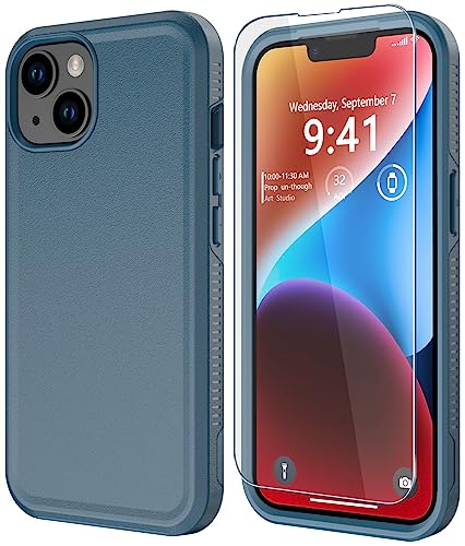 Diverbox for iPhone 14 Case [Shockproof] [Dropproof] [Tempered Glass Screen + Camera Lens Protector],Heavy Duty Protection Phone Case for Apple iPhone 14 (Blue-2in1) - color: BLUE-2in1