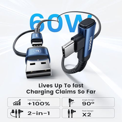 60W USB C Cable, Right Angle Type C Fast Charging Cable, 3.3FT 2-Pack - size: 3.3FT+3.3FT