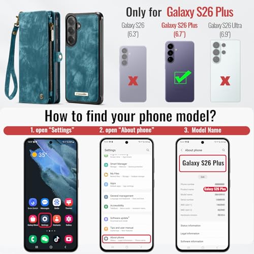 Compatible with Samsung Galaxy S26+ Plus Wallet Case with Magsafe with Zipper & Card Holder Strap Wristlet Detachable Magnetic Protective Back Case for Galaxy S26+ Plus 5G 6.9 Inch (Blue) - color: (Detachable and Magsafe)-Blue, size: S26+ Plus 6.9 Inch