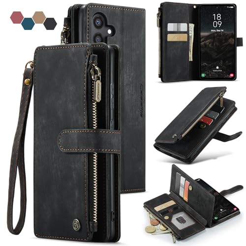 Samsung Galaxy S24 5G Wallet Case with Card Holder Kickstand Magnetic Zipper Pocket Lanyard Strap Wristlet,Leather Flip Case Wallet for Samsung Galaxy S24 5G 6.2 Inch(Black) - color: Black, size: S24 5G 6.2 Inch