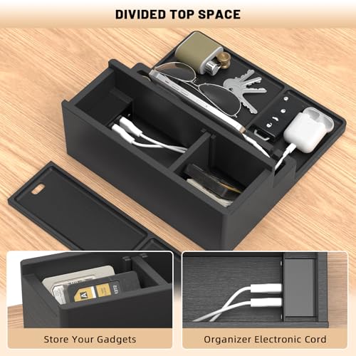 Valet Tray, Nightstand Organizer with Charging Station - color: Classic Black