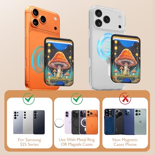 Compatible with Magsafe Wallet Magnetic Card Holder - Black Mushroom Phone Wallets for Women Teen Girls Cute for iPhone 17/16/15/14/13/12 Series Slim for Apple Mag RFID Magnet,Fit 3 Cards - color: Black Mushroom