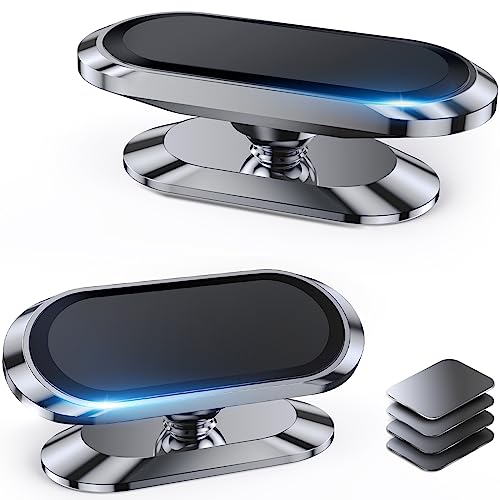 【2-PACK】Magnetic phone holder for car, [ Super Strong Magnet ] [ with 4 Metal Plate ] iPhone Magnetic car mount for cell phone, [ 360° Rotation ] Universal Dashboard adhesive Car Magnetic Phone Mount - color: Silver