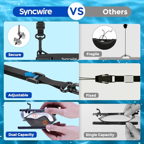 SYNCWIRE Waterproof Phone Case, 2-Pack IPX8 Double Space Waterproof Phone Pouch for iPhone 15 14 13 12 Pro Max XR X SE 2022 8 Samsung S24 S23 S22 Ultra S21 Phones Under 8.5 Inch - Black