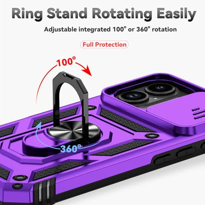 for iPhone 17 Case, with Slide Camera Cover HD Screen Protector [Military Grade 16ft. Drop Tested] Ring Holder Kickstand Protective Phone Case for Apple iPhone 17, Purple - color: Purple w/ Slide Camera 2nd gen. Military Grade