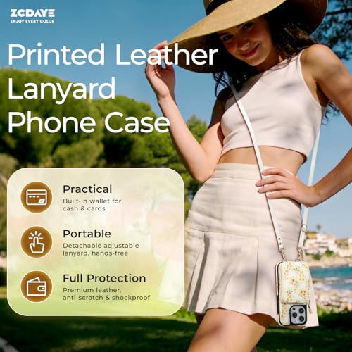 ZCDAYE Zipper Crossbody Wallet Case for iPhone 15 Pro Max, Sunflower | Flip Folio PU Leather, Practical Card Holder, Adjustable Lanyard Strap, RFID Blocking, Warm Sunflower Girly Phone Case - color: Sunflower, size: iPhone 15 Pro Max