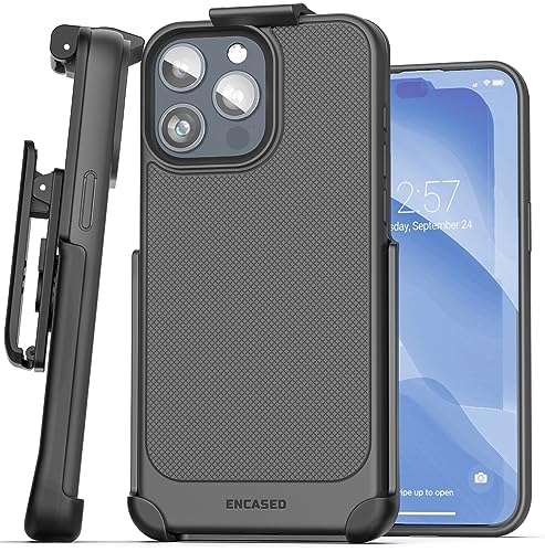 Encased Belt Case for iPhone 15 Pro (2023) Thin Armor Slim Cover with Rotating Phone Holster Clip - Black - size: iPhone 15 Pro