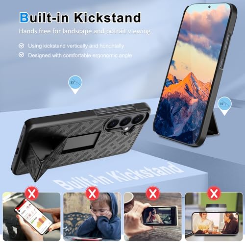 Fingic for Samsung Galaxy S26 Plus Case with Belt Clip Holster Kickstand | Slim Combo Shell with Swivel Holster Rugged Shockproof Antiscratch Full Body Protective for Galaxy S26 Plus 6.7" 2026, Black