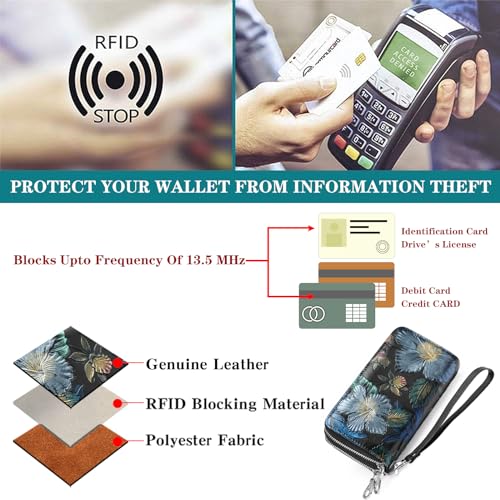 GOIACII Women's Wallet RFID Blocking Leather Wristlet - color: B01 Mangnolia