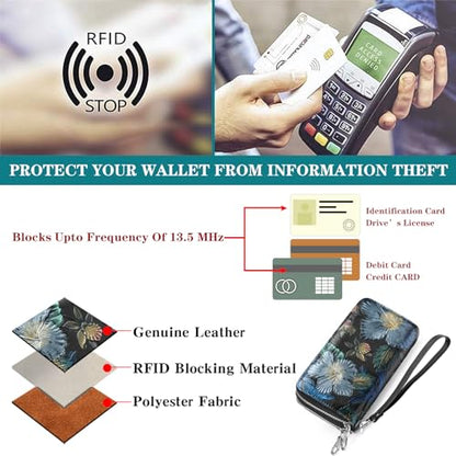 GOIACII Women's Wallet RFID Blocking Leather Wristlet - color: B01 Mangnolia