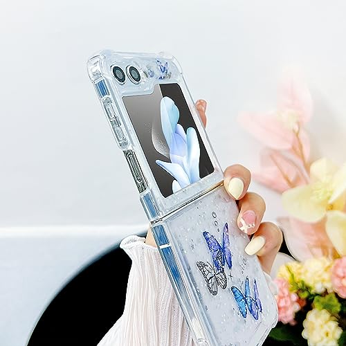 Compatible with Samsung Galaxy Z Flip 5 Case Clear Butterfly Women | Soft TPU Stars Sparkle Glitter Anti-Scratch Shockproof Protective Cover - color: TPU\Butterfly Purple, size: Samsung Galaxy Z Flip 5