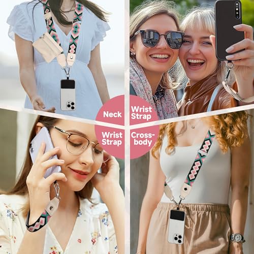 FUVLIFE Cell Phone Lanyard Crossbody, Clip and Go Phone Strap with Wallet - color: Bright Geometric