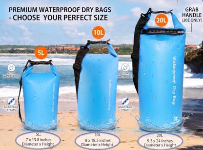 Freegrace Waterproof Dry Bag with Double Zip-Lock, Phone Case & Waist Pouch | 10L Sky Blue, Submersible 500D Drysack, Adjustable Crossbody Strap, Gear For Kayaking, Boating, Beach, Swimming, Scuba Diving - color: Sky Blue, size: 10L, style: Without Window
