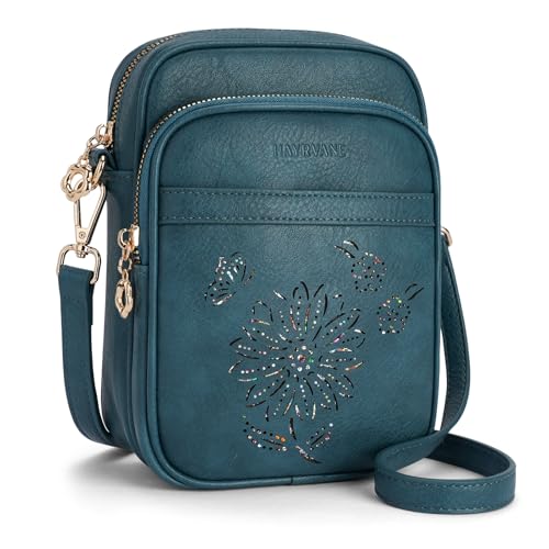 Small Crossbody Bags for Women, RFID Phone Purse with Card Slots, Triple Compartments Lightweight Shoulder Bag - color: 2-peacock-blue