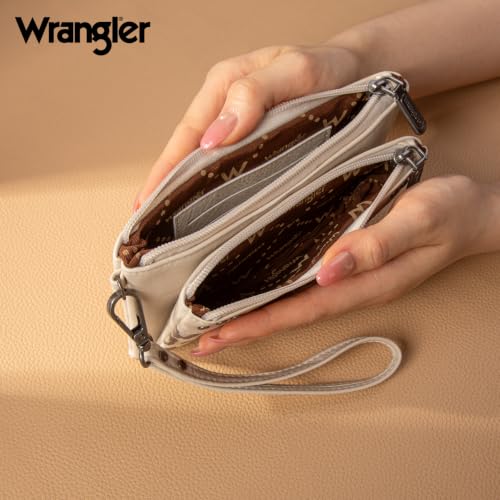 Montana West X Wrangler Large Women's Wallets Card Cases & Money Organizers Western Double Zipper Phone Clutch Wallet for Ladies Female - color: Beige
