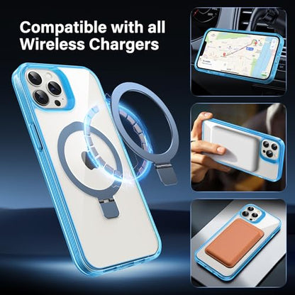 Magnetic Case for iPhone 12 Pro Max - [Built-in Invisible Stand] [Compatible with MagSafe] [Military Grade Drop Protection] Anti-Yellowing Hard Back Silicone Edge Cover, 6.7", Clear Blue - color: Clear Blue, size: iPhone 12 Pro Max 6.7''