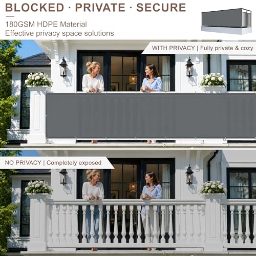 SUNNY GUARD 3' x 10' Balcony Privacy Screen, HDPE Patio Railing Cover Fence - color: Dark Gray, size: 0 3' x 1 0'